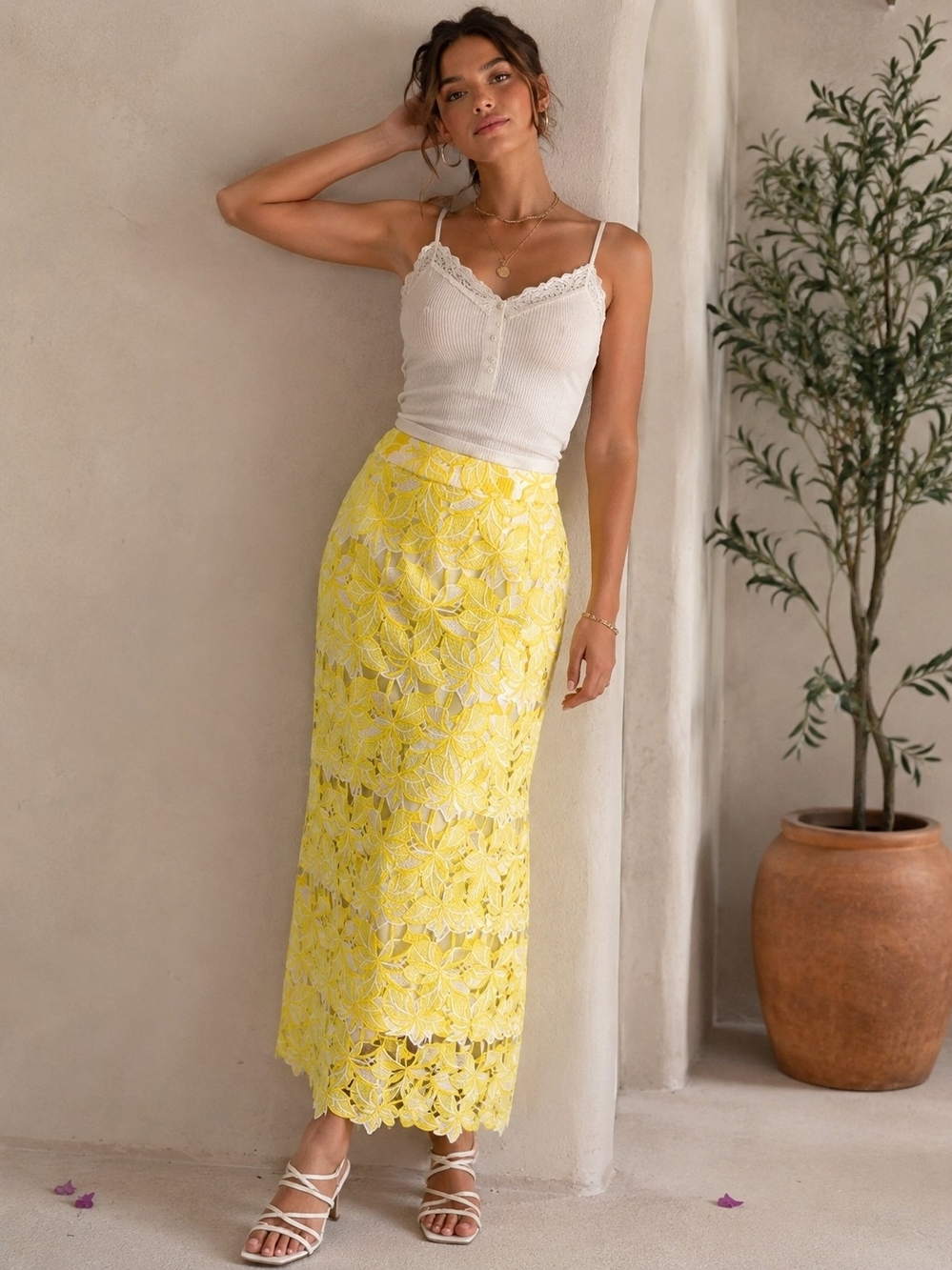 Anthropologie Lemon Lace Maxi Skirt
